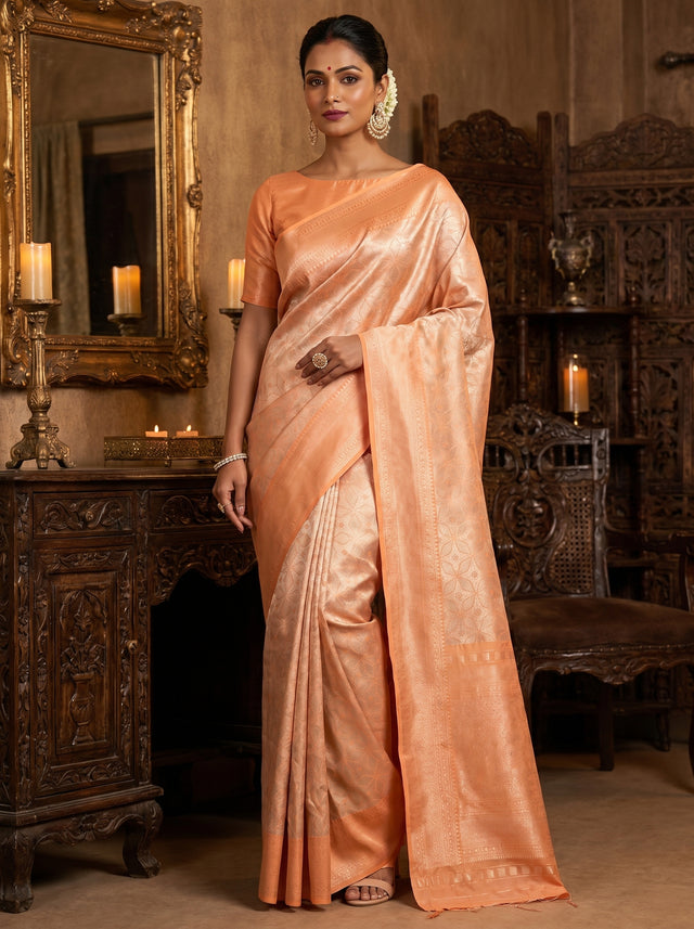 MIMOSA Chikoo Kanjivaram Art Silk Saree — full view