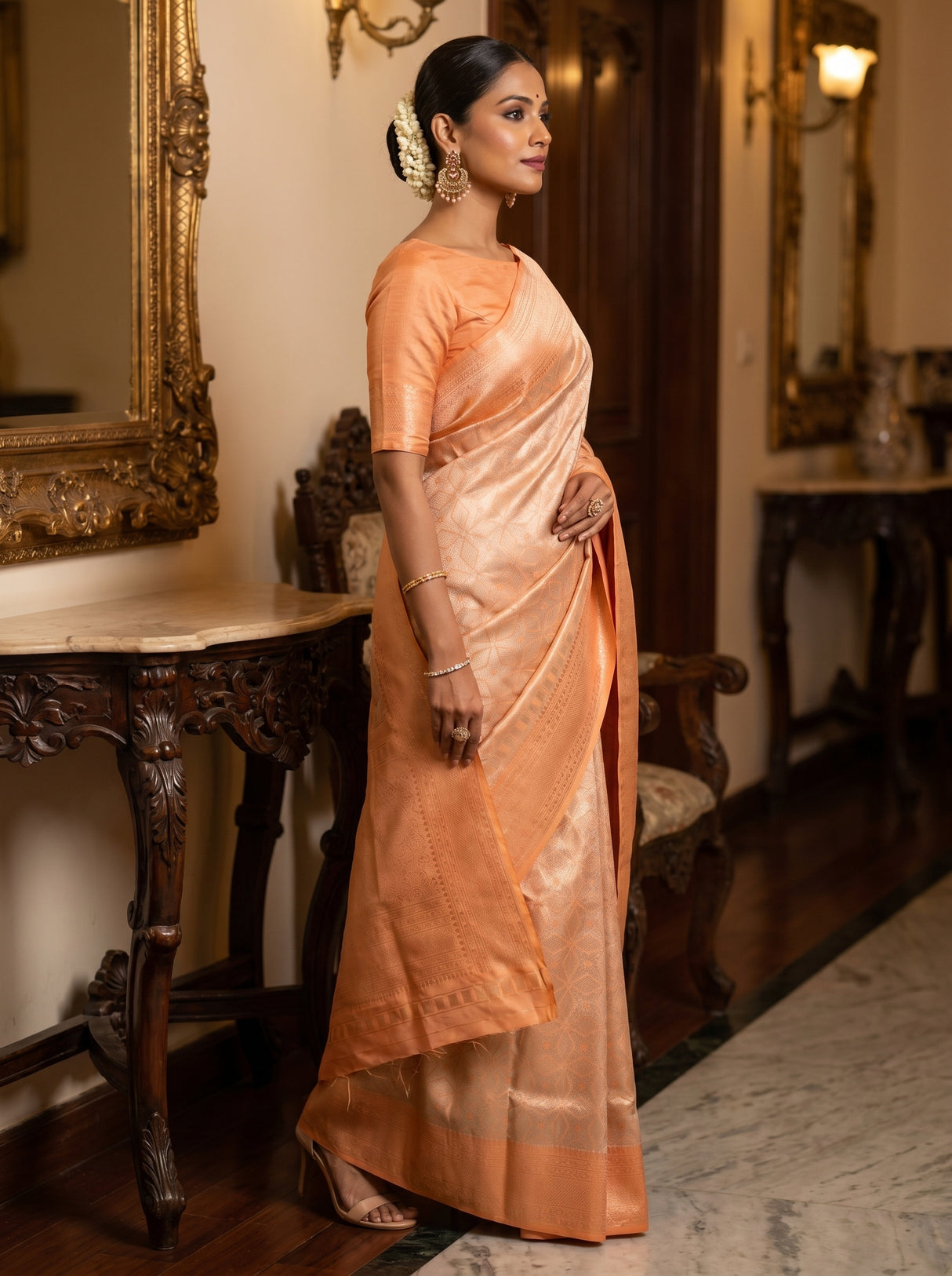 MIMOSA Chikoo Kanjivaram Art Silk Saree — detailed view of the border