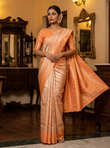 MIMOSA Chikoo Kanjivaram Art Silk Saree — lower drape and hem view