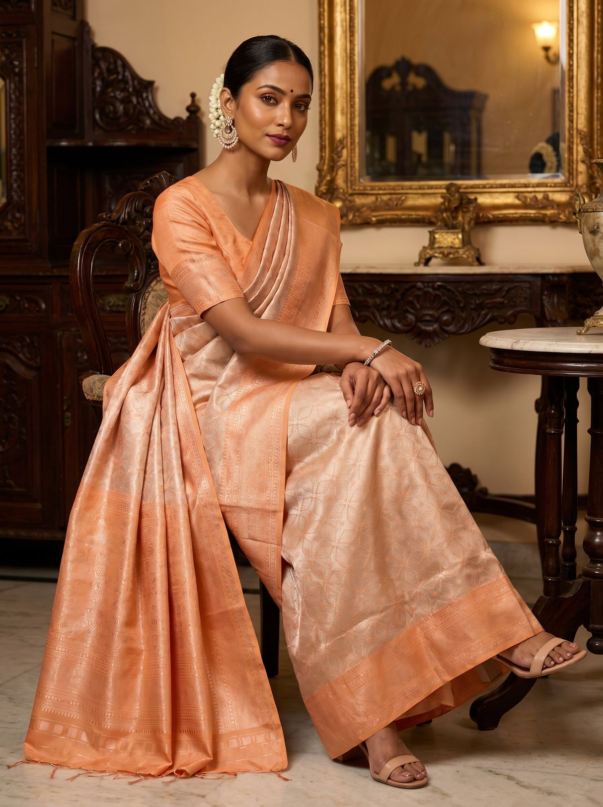 MIMOSA Chikoo Kanjivaram Art Silk Saree — pose 8 styling detail