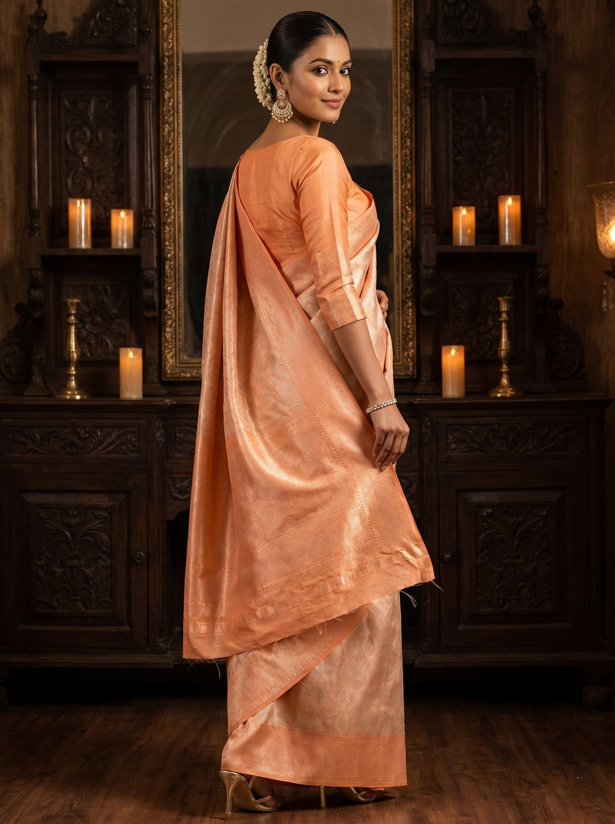 MIMOSA Chikoo Kanjivaram Art Silk Saree — pose 9 styling detail