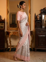 MIMOSA Grey Kanjivaram Art Silk Saree — detailed view of the border