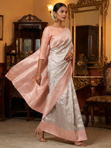 MIMOSA Grey Kanjivaram Art Silk Saree — pose 7 styling detail