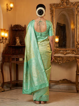 MIMOSA Olive Kanjivaram Art Silk Saree — close-up of the blouse and pallu
