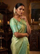 MIMOSA Olive Kanjivaram Art Silk Saree — view of the saree drape and fabric