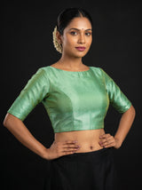 MIMOSA Olive Kanjivaram Art Silk Saree — blouse close-up