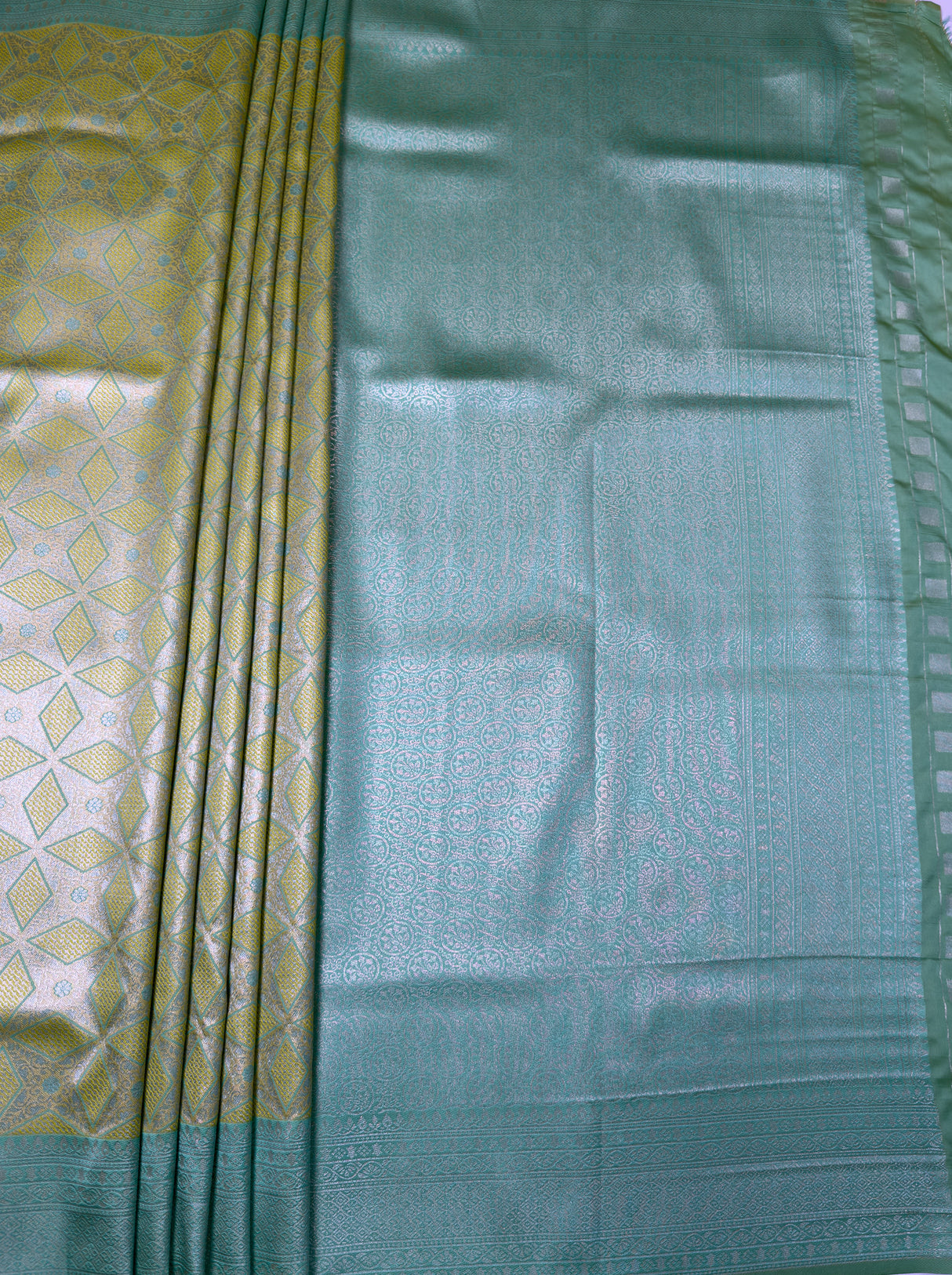 MIMOSA Olive Kanjivaram Art Silk Saree — pallu and zari work detail