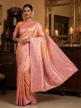 MIMOSA Peach Kanjivaram Art Silk Saree — full view
