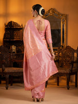 MIMOSA Peach Kanjivaram Art Silk Saree — close-up of the blouse and pallu