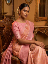 MIMOSA Peach Kanjivaram Art Silk Saree — view of the saree drape and fabric