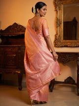 MIMOSA Peach Kanjivaram Art Silk Saree — lower drape and hem view