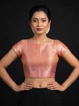 MIMOSA Peach Kanjivaram Art Silk Saree — blouse close-up