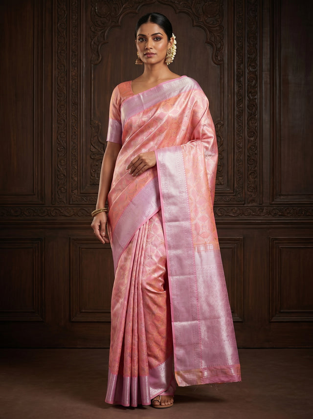 MIMOSA Pink Kanjivaram Art Silk Saree — full view