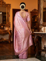 MIMOSA Pink Kanjivaram Art Silk Saree — close-up of the blouse and pallu