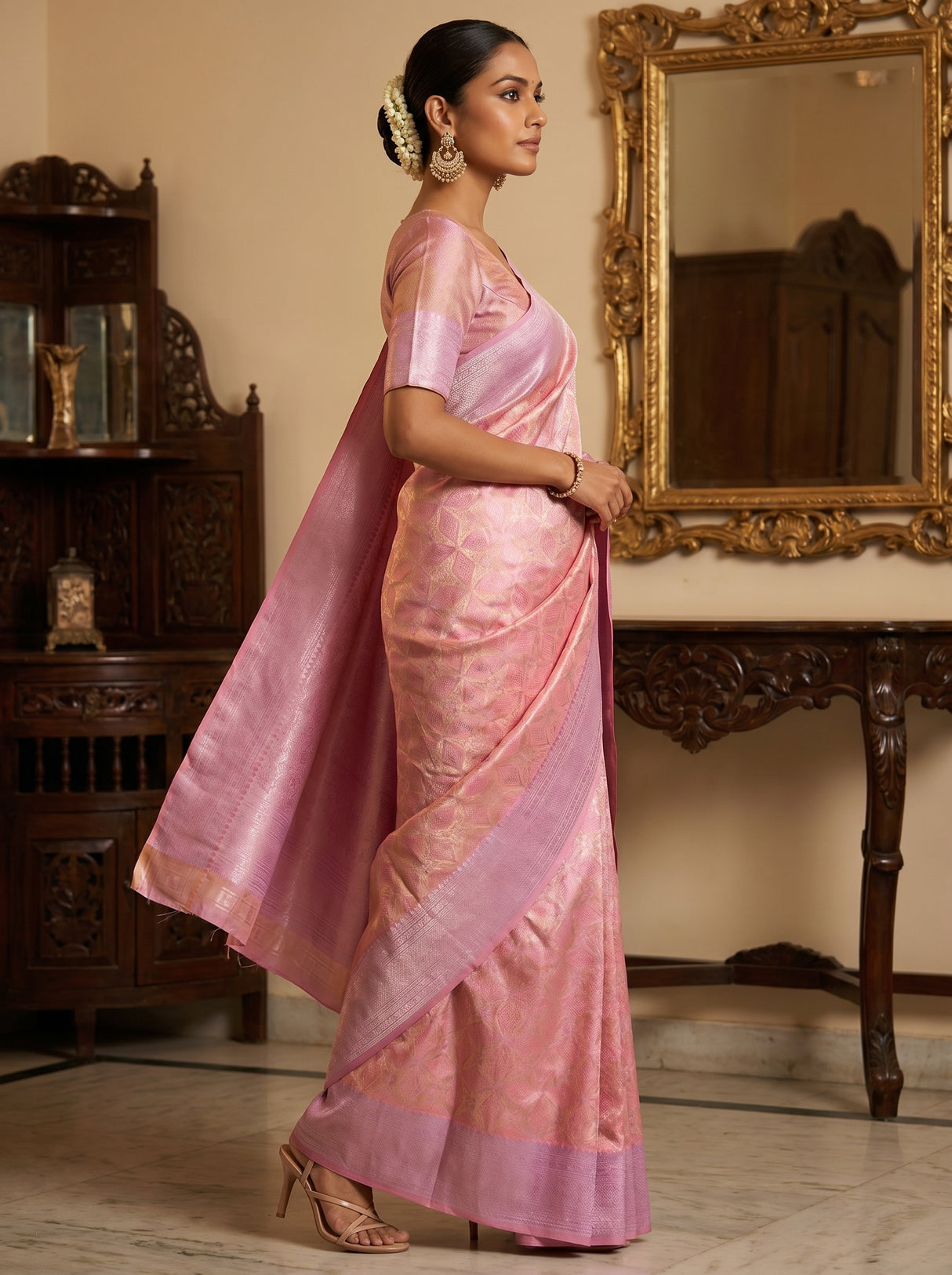 MIMOSA Pink Kanjivaram Art Silk Saree — detailed view of the border