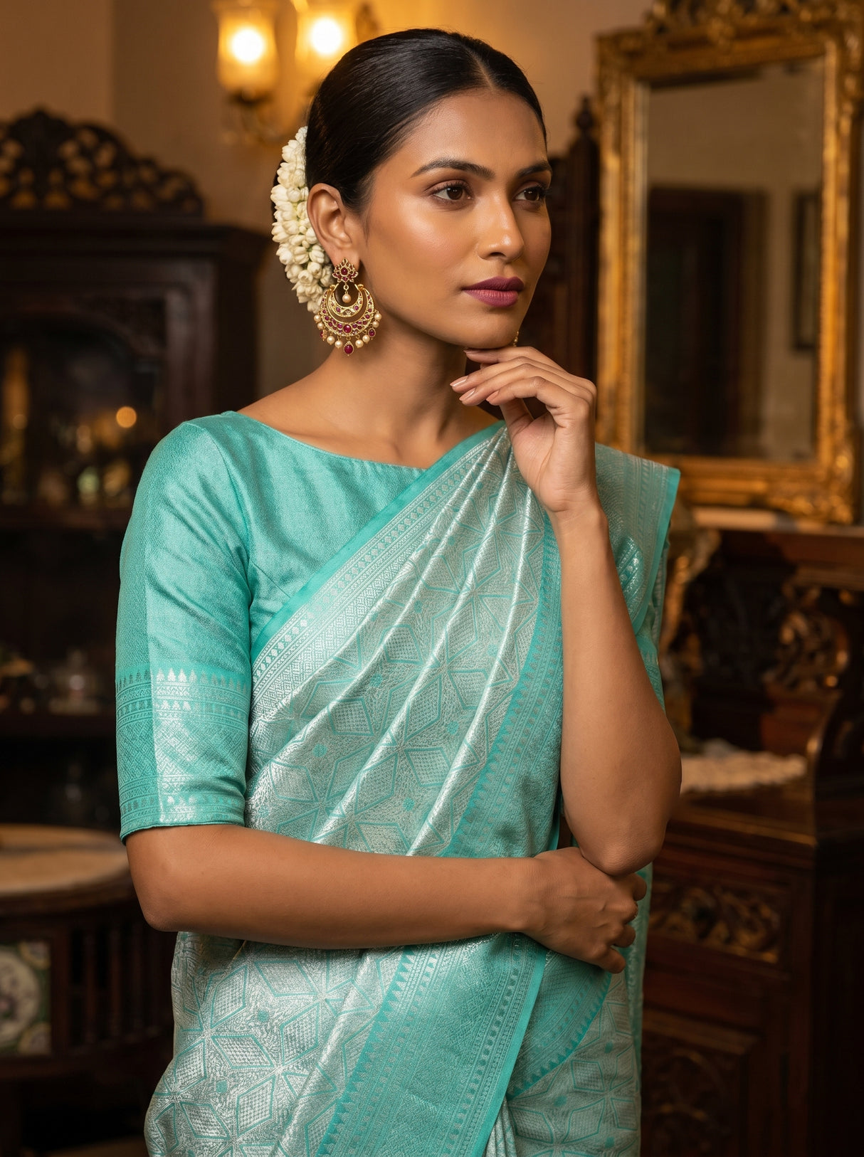 MIMOSA Rama Kanjivaram Art Silk Saree — view of the saree drape and fabric