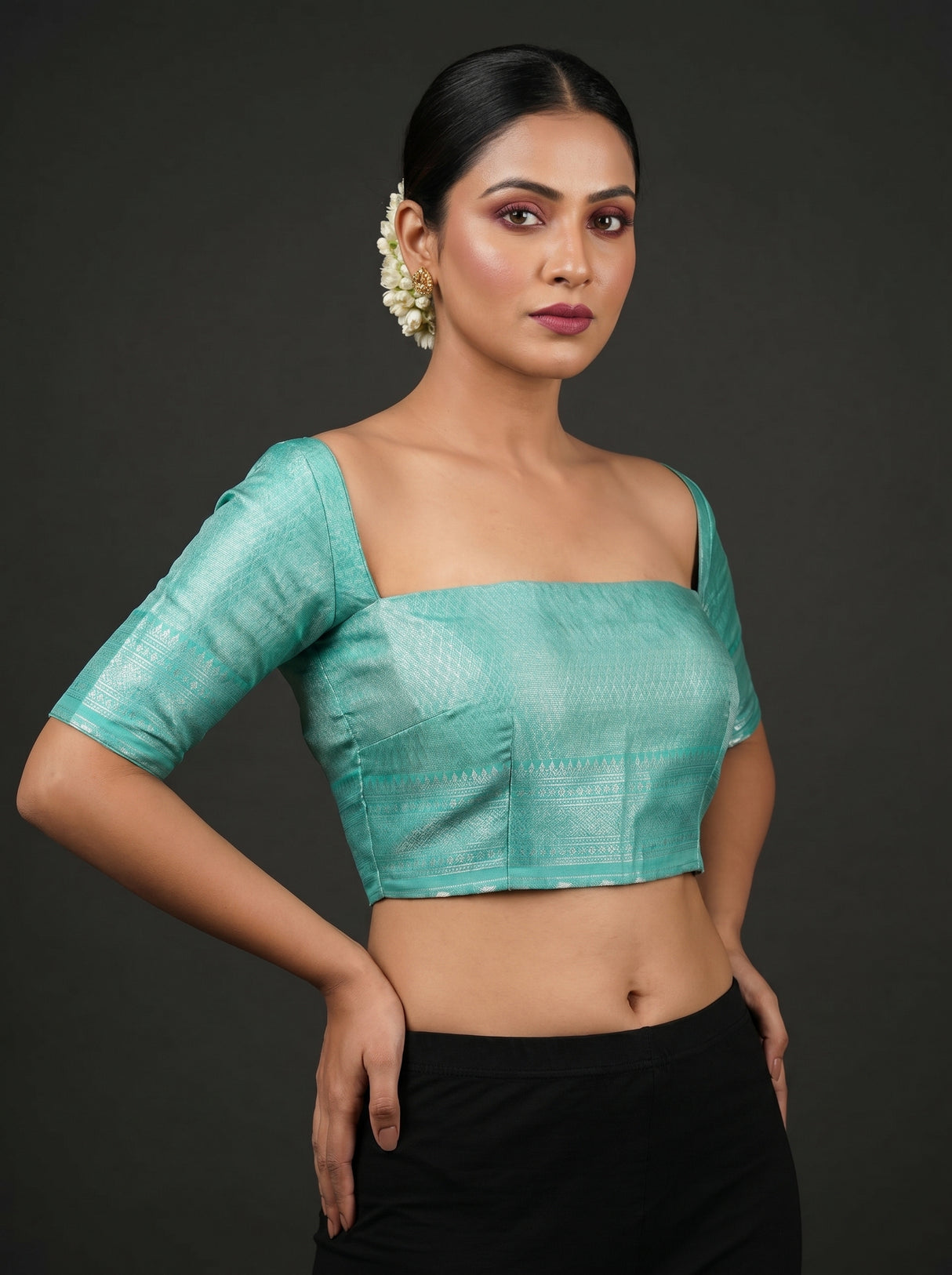 MIMOSA Rama Kanjivaram Art Silk Saree — blouse close-up