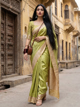 MIMOSA Olive Kanjivaram Art Silk Saree — detail of blouse and shoulder