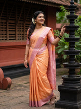 MIMOSA Peach Kanjivaram Art Silk Saree — view of the pallu and body