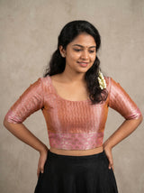 MIMOSA Peach Kanjivaram Art Silk Saree — blouse close-up