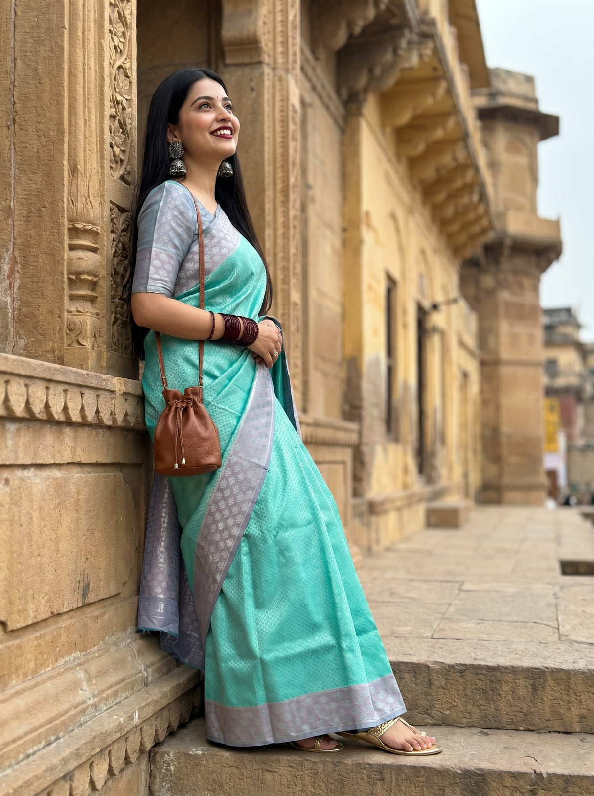 MIMOSA Rama Kanjivaram Art Silk Saree — pose 9 styling detail
