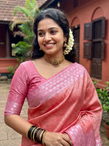 MIMOSA Strawberry Kanjivaram Art Silk Saree — pose 10 styling detail