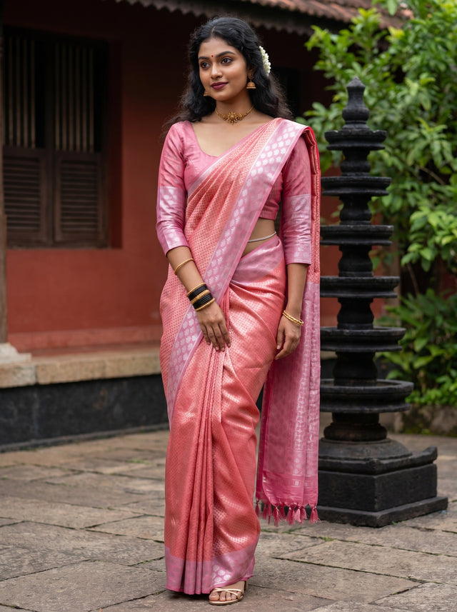 MIMOSA Strawberry Kanjivaram Art Silk Saree — full length view