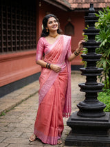 MIMOSA Strawberry Kanjivaram Art Silk Saree — pose 7 styling detail