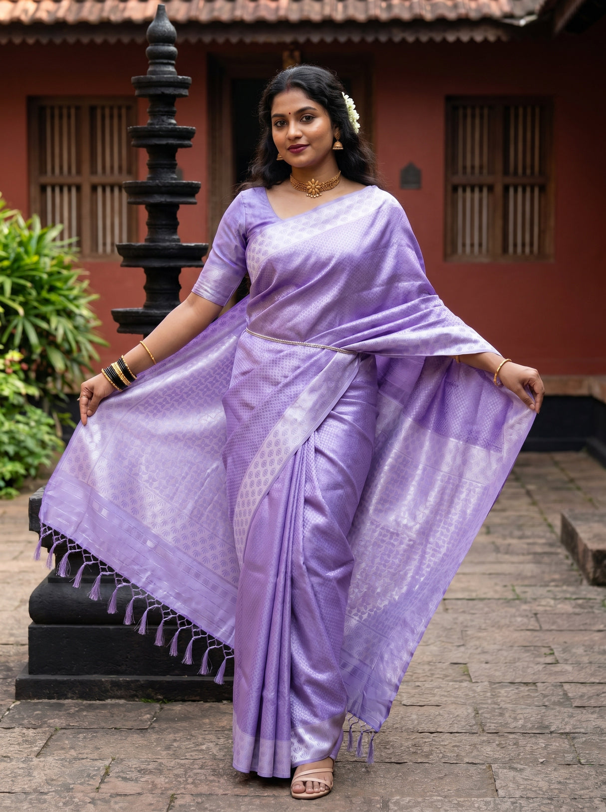 MIMOSA Violet Kanjivaram Art Silk Saree — pose 9 styling detail