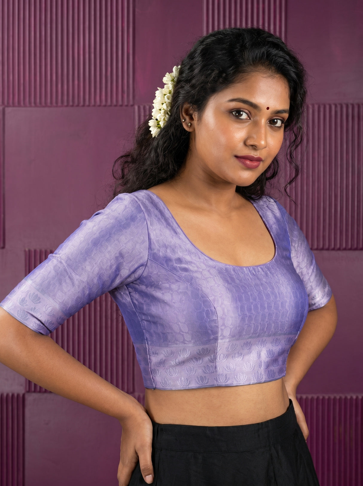 MIMOSA Violet Kanjivaram Art Silk Saree — blouse close-up