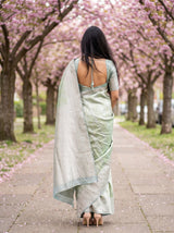 MIMOSA Olive Kanjivaram Art Silk Saree with Ananda border — close up