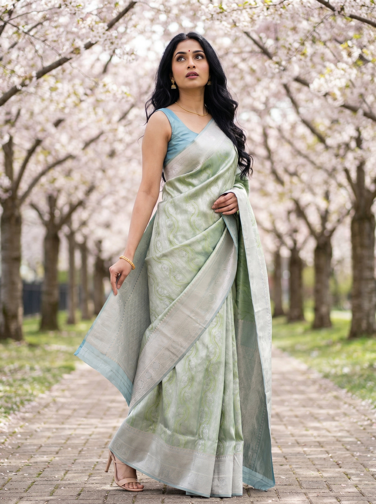 MIMOSA Olive Kanjivaram Art Silk Saree — pose 7 styling detail