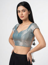MIMOSA Olive Kanjivaram Art Silk Saree — blouse close-up