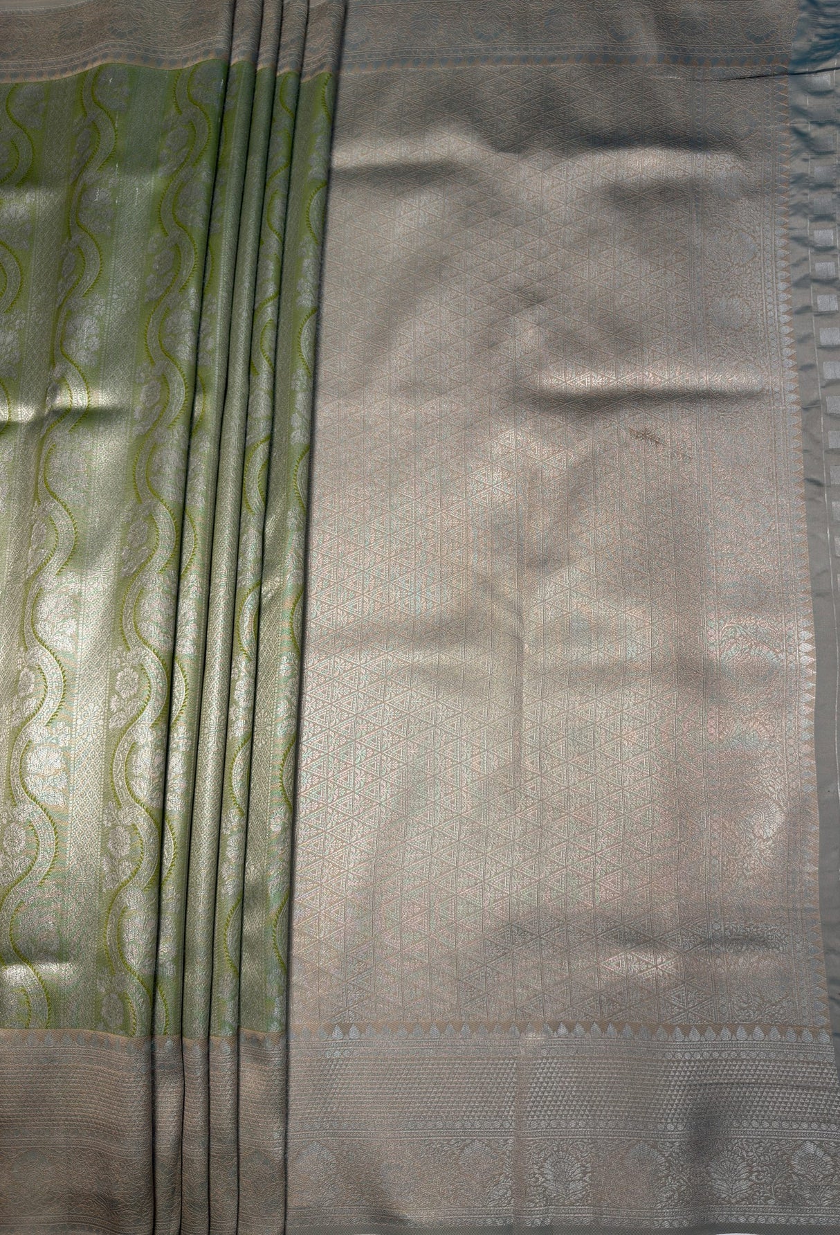 MIMOSA Olive Kanjivaram Art Silk Saree — pallu and zari work detail