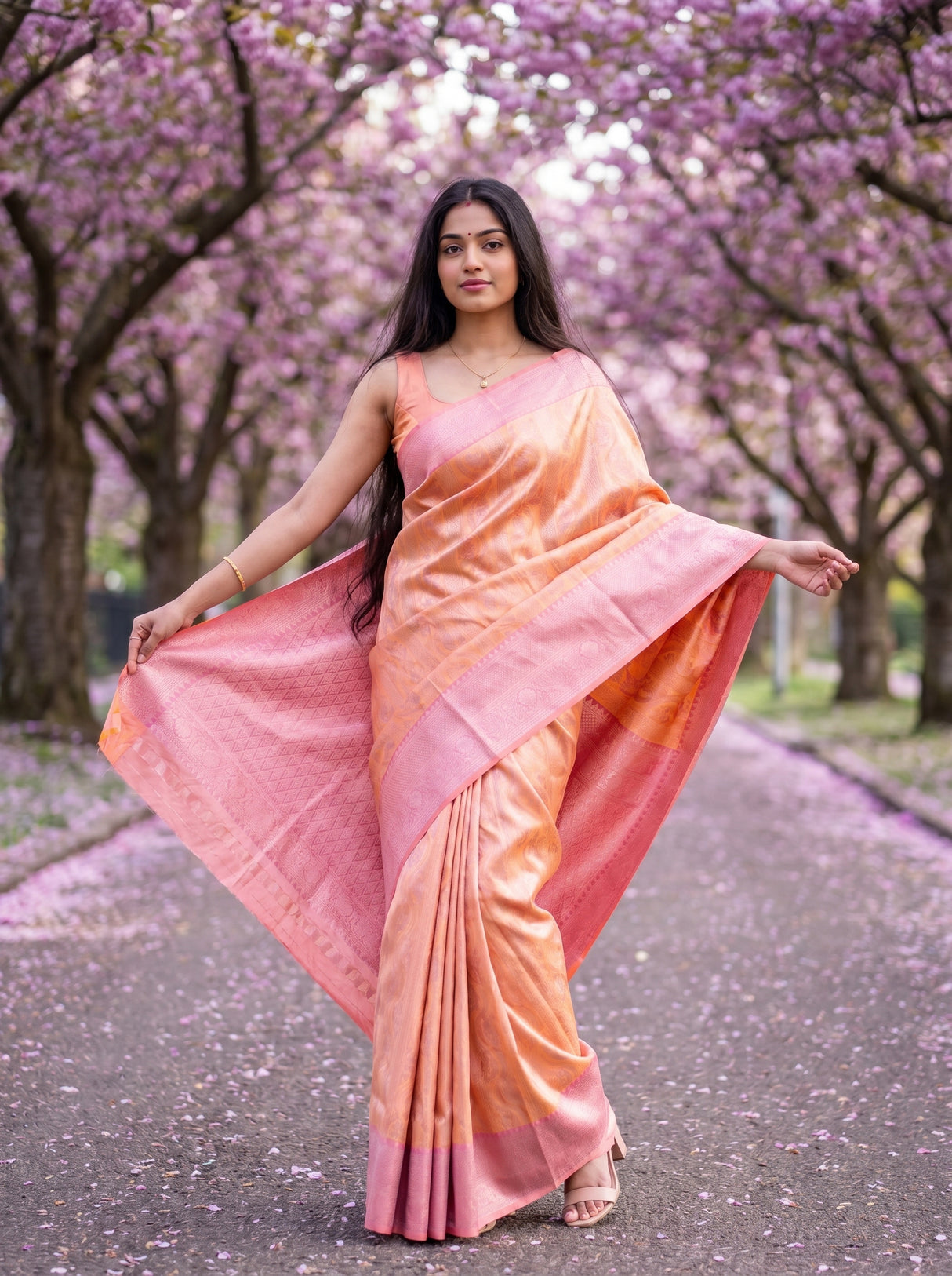 MIMOSA Peach Kanjivaram Art Silk Saree — pose 9 styling detail
