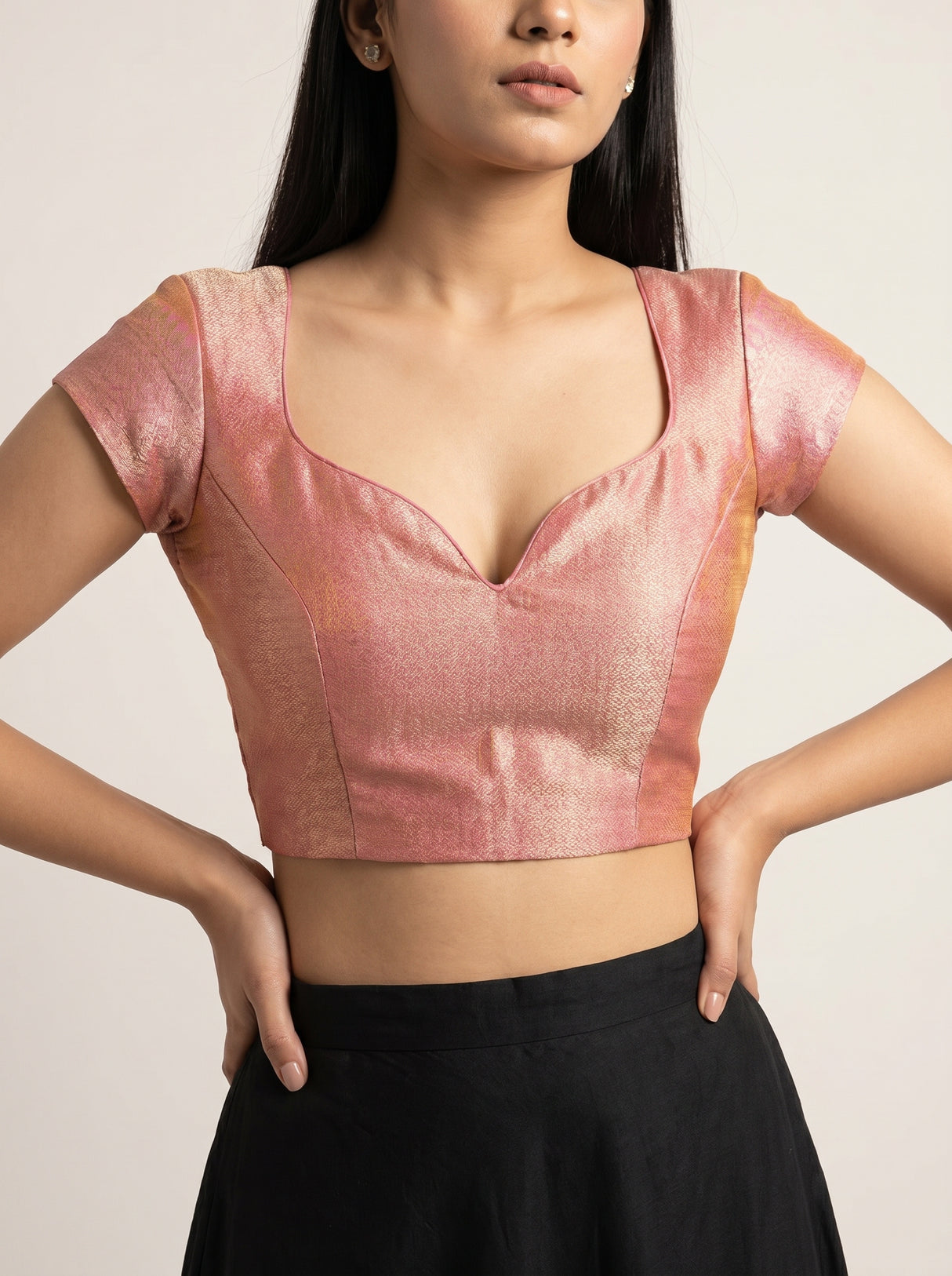 MIMOSA Peach Kanjivaram Art Silk Saree — blouse close-up