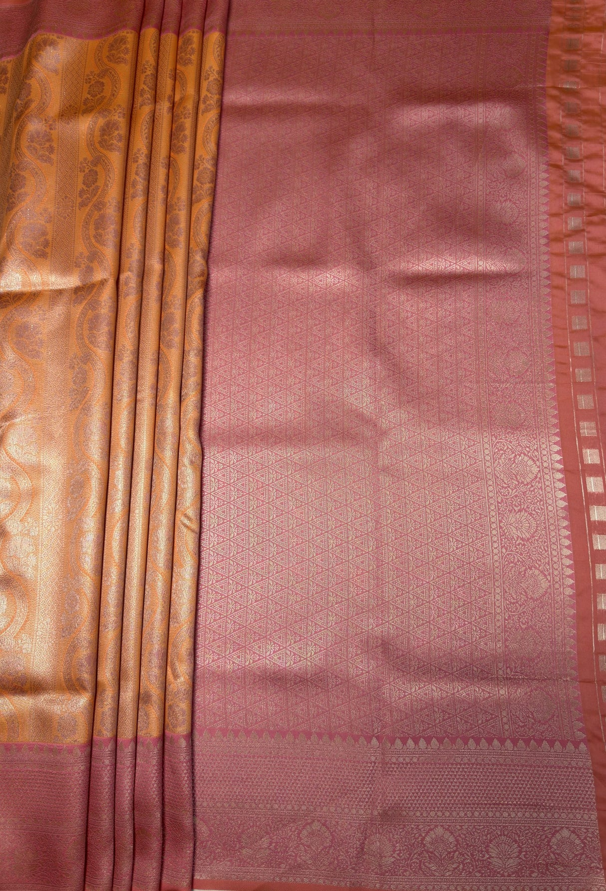MIMOSA Peach Kanjivaram Art Silk Saree — pallu and zari work detail