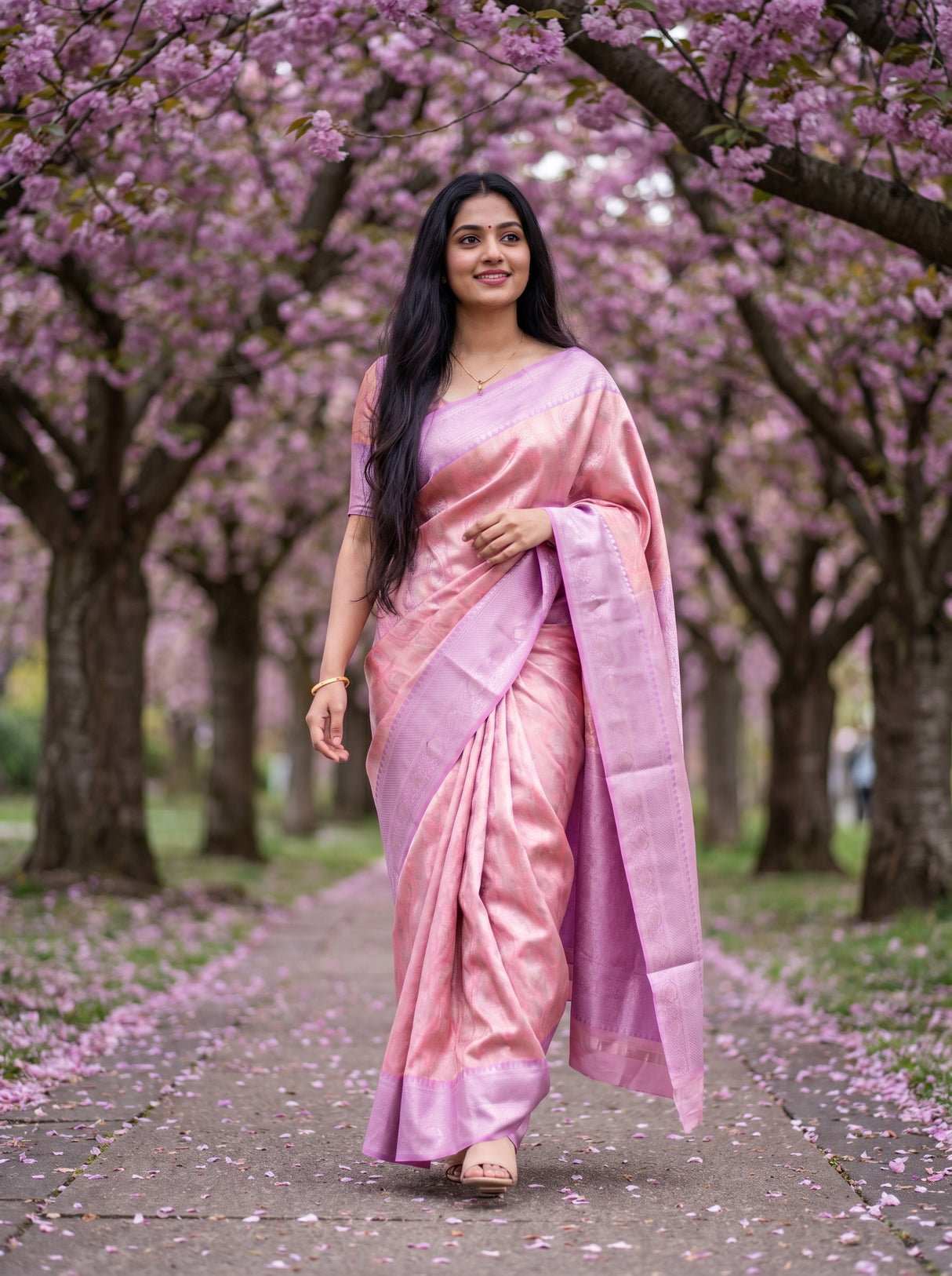 MIMOSA Pink Kanjivaram Art Silk Saree — pose 5 styling detail