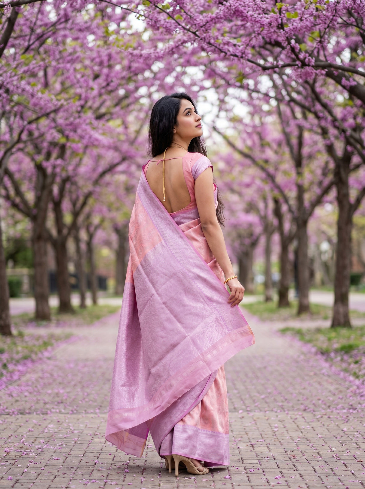 MIMOSA Pink Kanjivaram Art Silk Saree — pose 6 styling detail