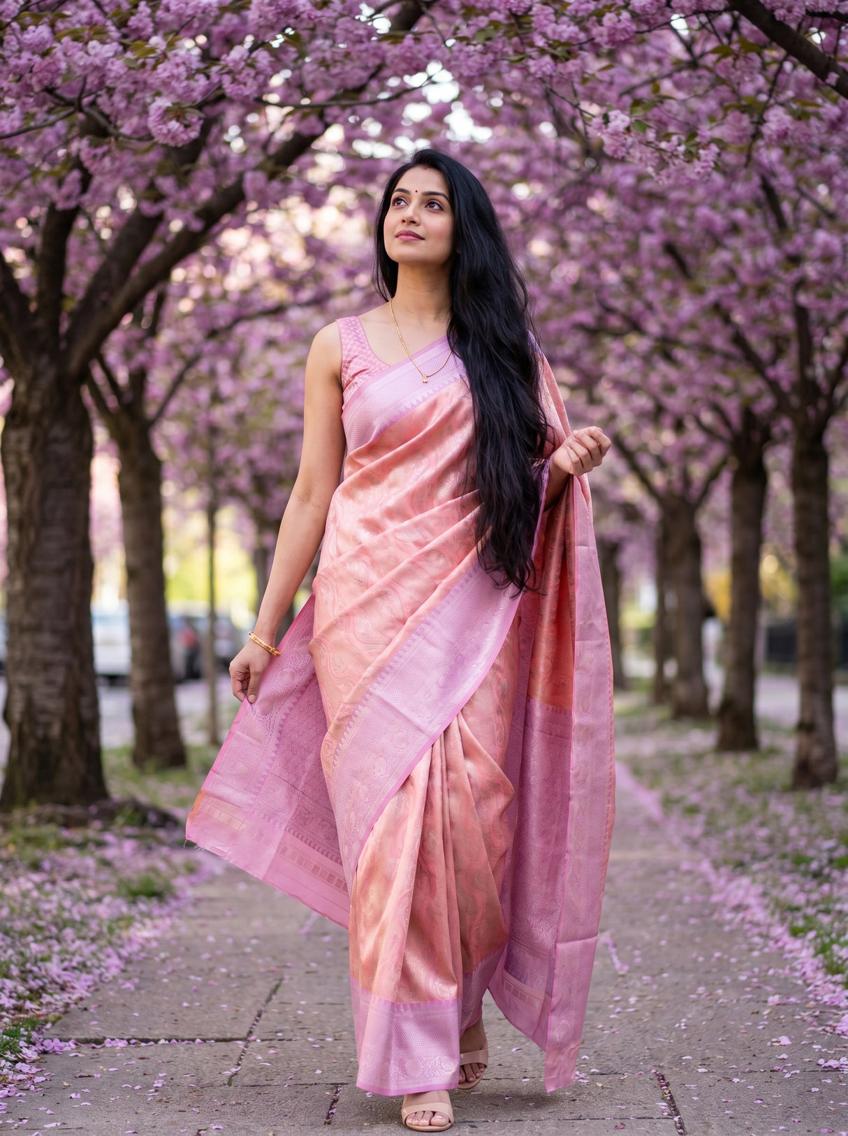 MIMOSA Pink Kanjivaram Art Silk Saree — pose 7 styling detail