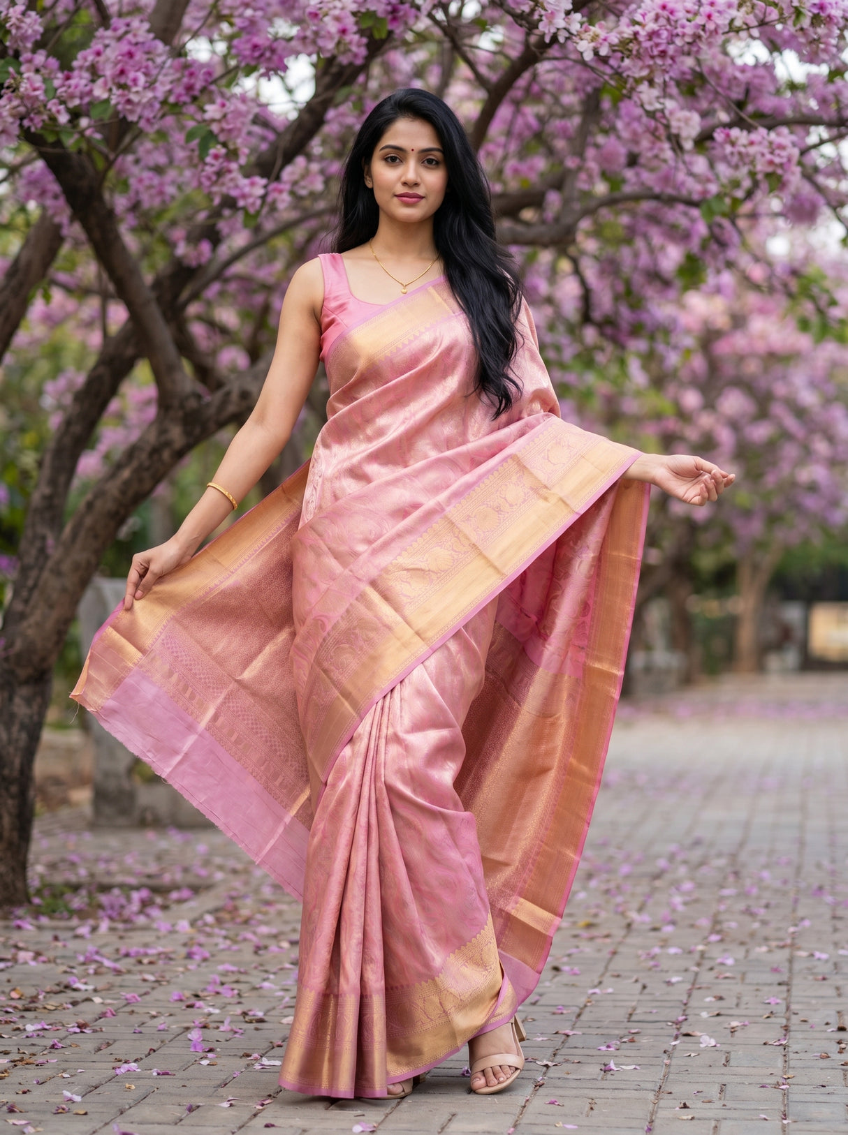 MIMOSA Pink Kanjivaram Art Silk Saree — pose 9 styling detail