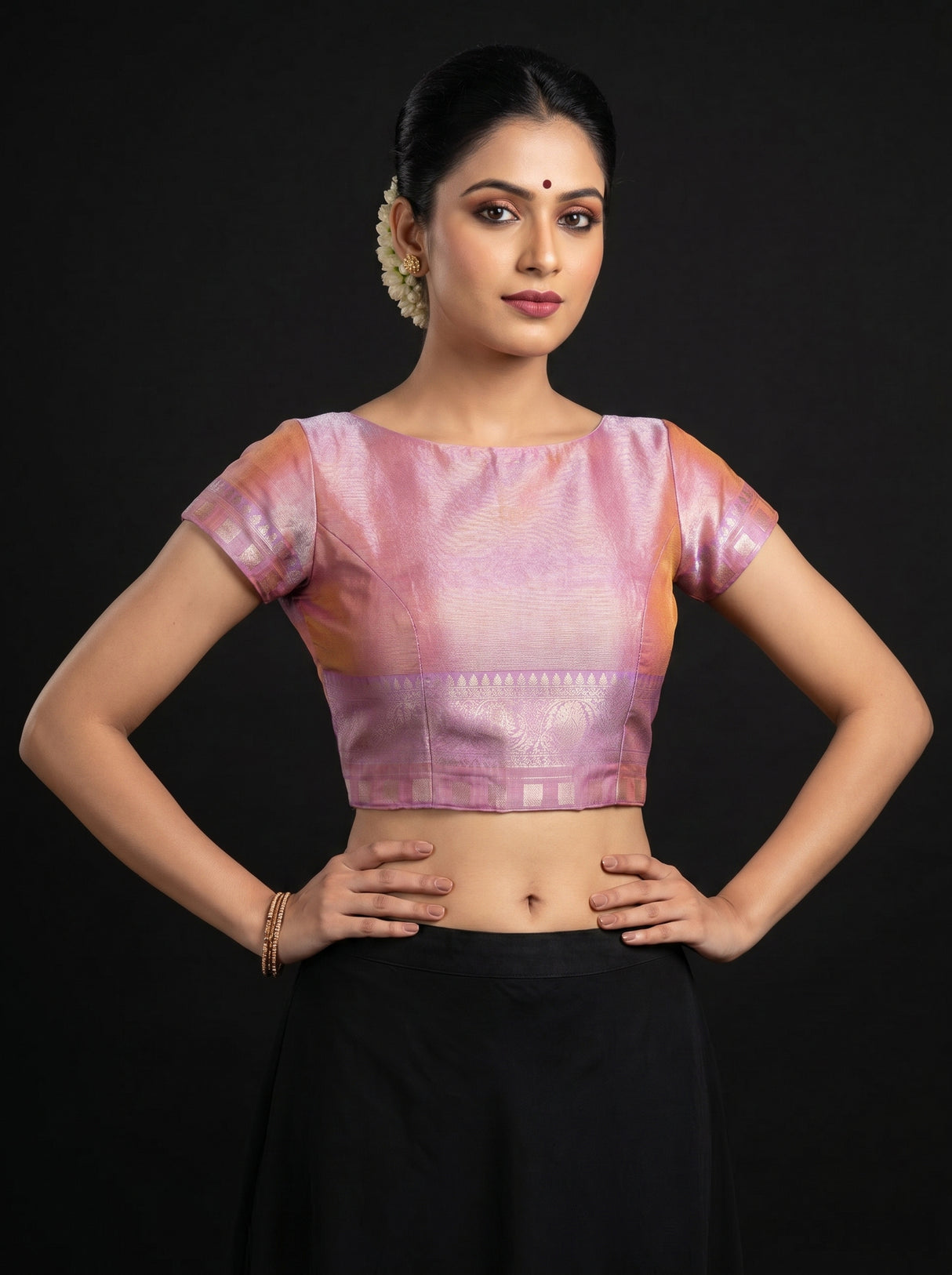 MIMOSA Pink Kanjivaram Art Silk Saree — blouse close-up