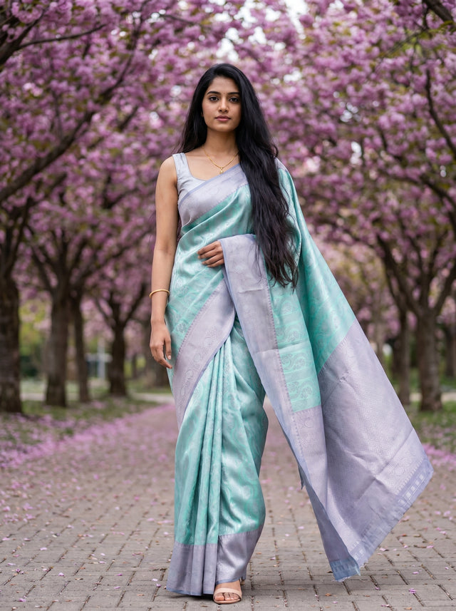 MIMOSA Rama Kanjivaram Art Silk Saree — full length view