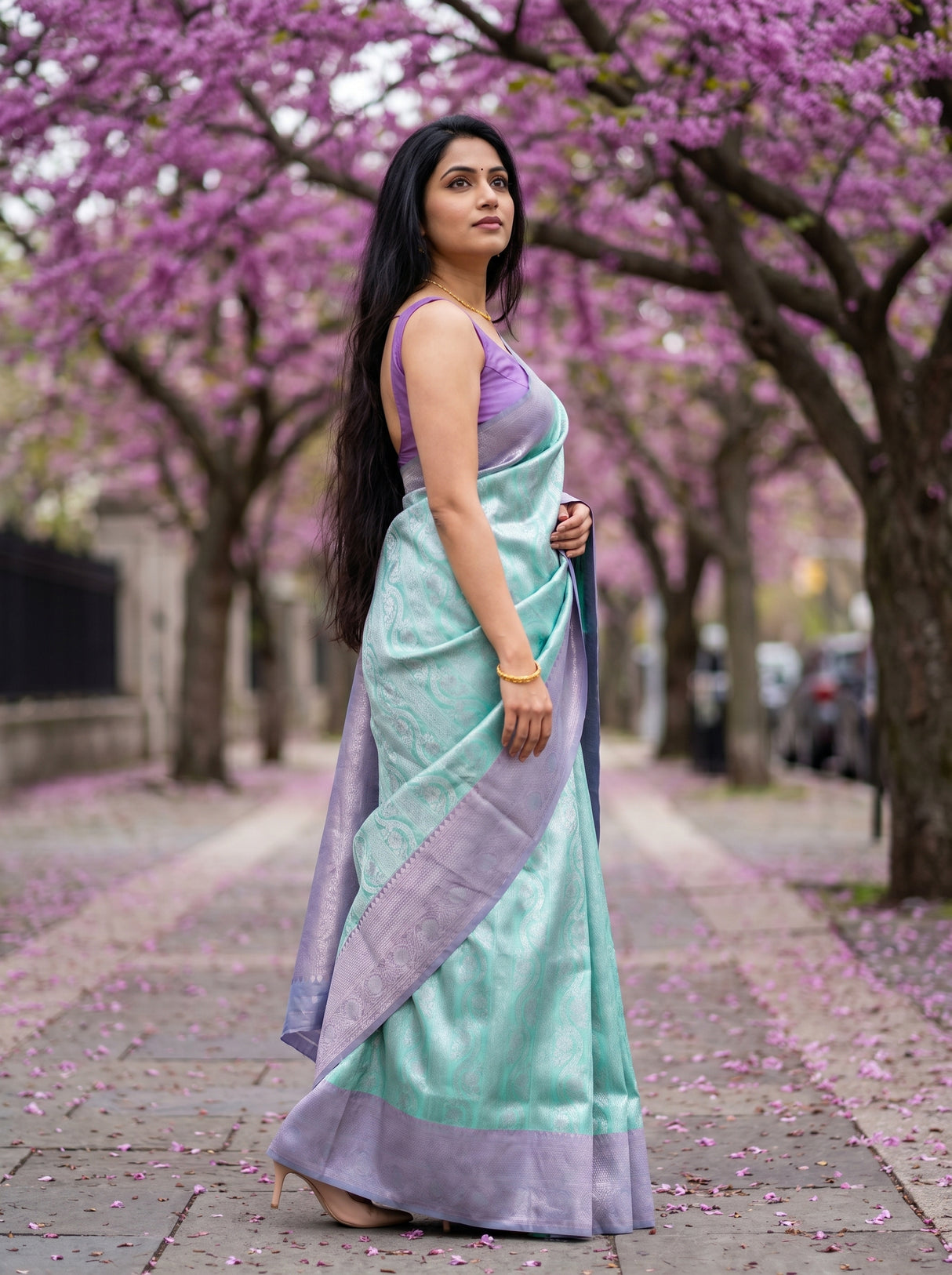 MIMOSA Rama Kanjivaram Art Silk Saree — fabric and weave texture