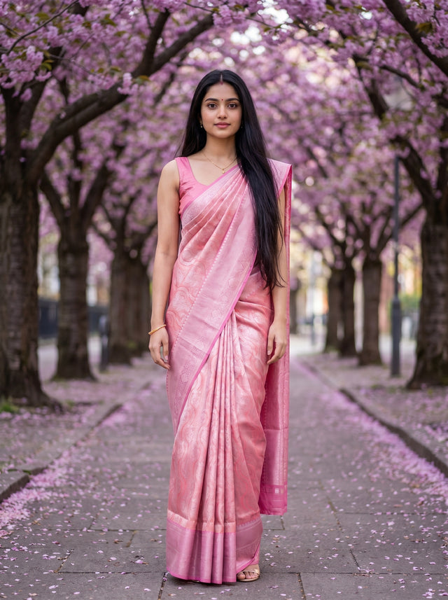 MIMOSA Strawberry Kanjivaram Art Silk Saree — full length view