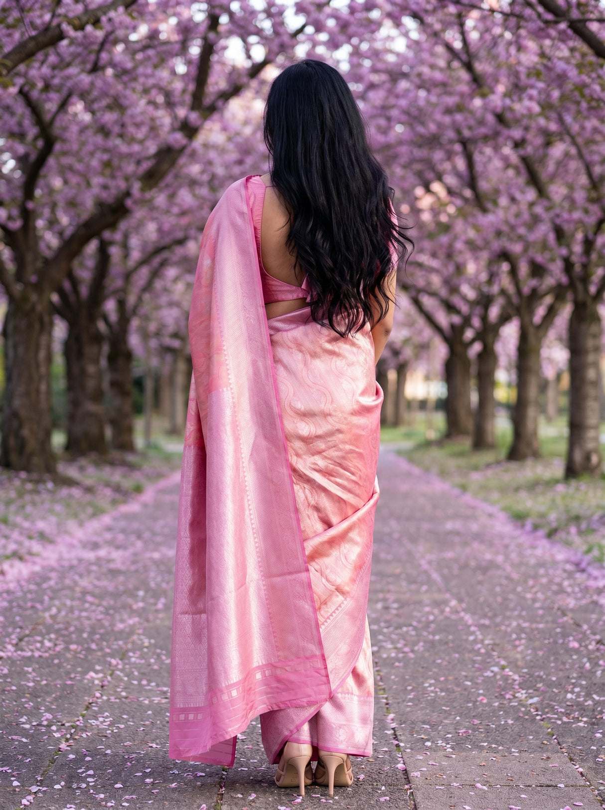 MIMOSA Strawberry Kanjivaram Art Silk Saree with Pink border — close up