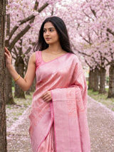 MIMOSA Strawberry Kanjivaram Art Silk Saree — fabric and weave texture