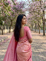 MIMOSA Strawberry Kanjivaram Art Silk Saree — pose 6 styling detail