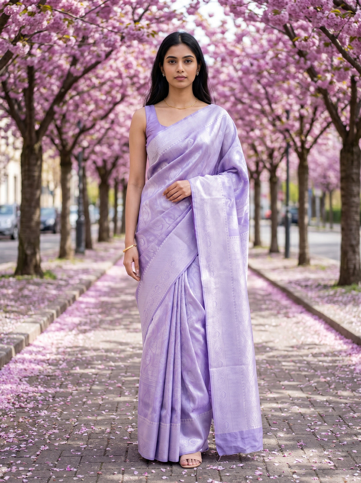 MIMOSA Violet Kanjivaram Art Silk Saree — full length view