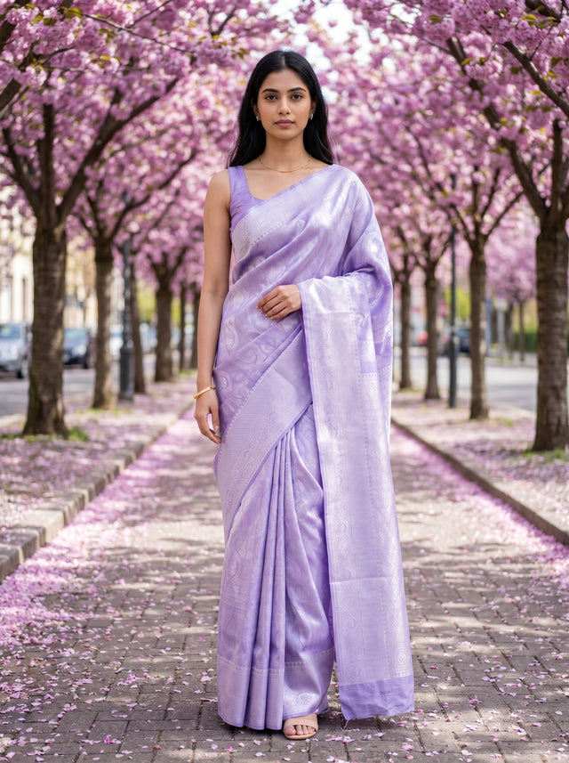 MIMOSA Violet Kanjivaram Art Silk Saree — full length view